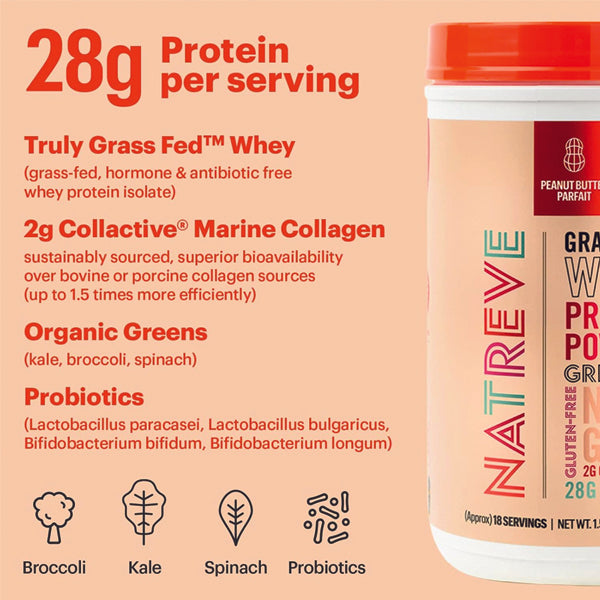 Packaging of Natreve grass fed organic isolate protein on clean kitchen counter