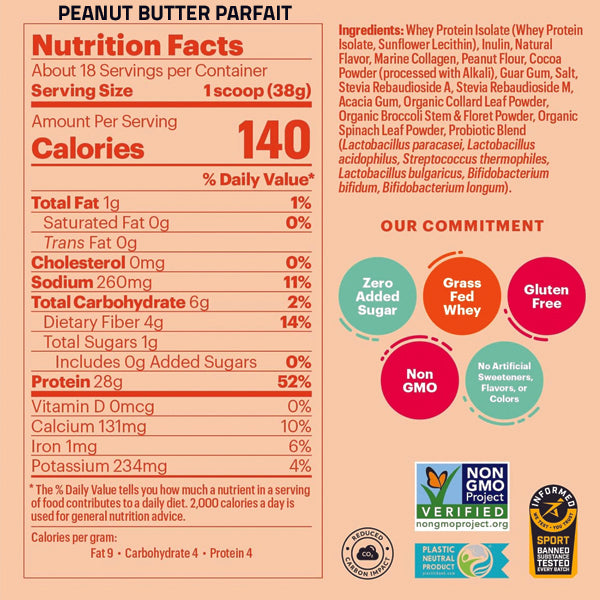 Packaging of Natreve grass fed organic isolate protein on clean kitchen counter