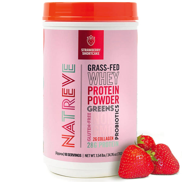 Packaging of Natreve grass fed organic isolate protein on clean kitchen counter