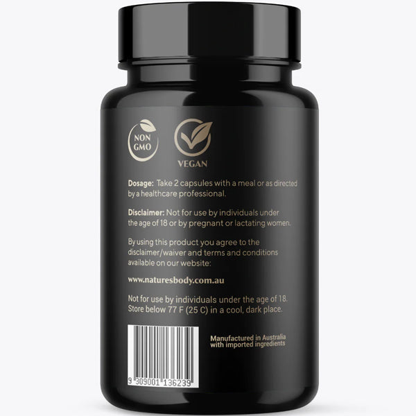 Close-up of Vitality Boost Fadogia Agrestis capsules highlighting the herbal extract and packaging.