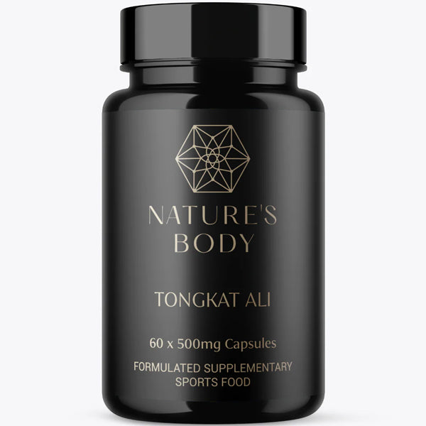 Close-up of Vitality Boost Tongkat Ali Capsules showcasing the bottle design and label.