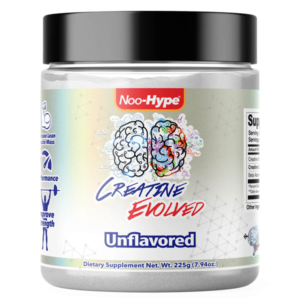 Noo-Hype Creatine Evolved powder mix with scoops for muscle building