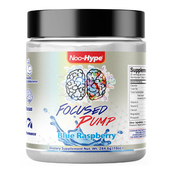 HypeFocus Pump pre-workout in a sleek container, showcasing its vibrant label and detailed ingredient list.