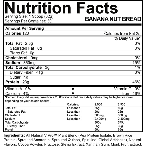 V Pro Complete Plant Protein Blend - 2lbs packaging showcasing its plant-based ingredients.