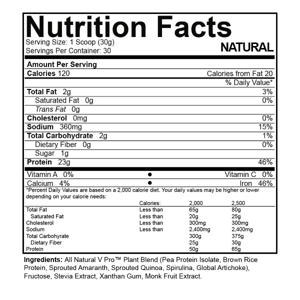 Scoop of V Pro Complete Plant Protein Blend mixed in a smoothie for a nutritious boost.