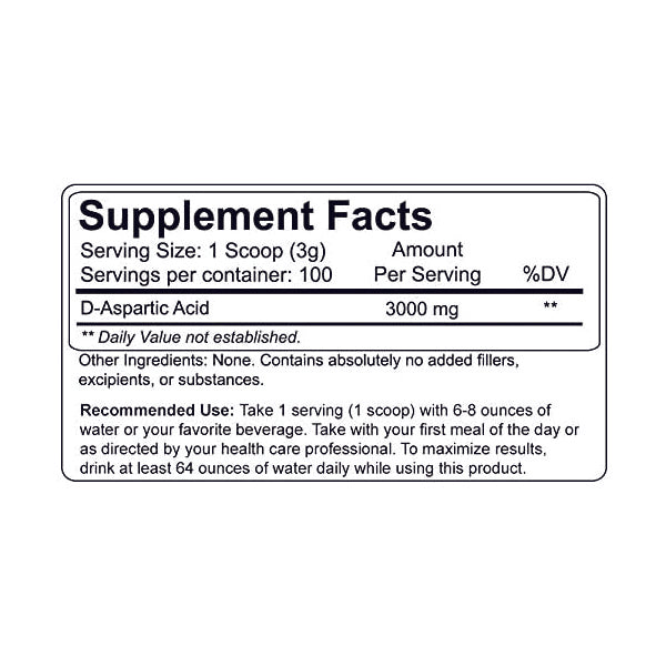 Supplement bottle of D-Aspartic Acid with natural ingredients for athletes