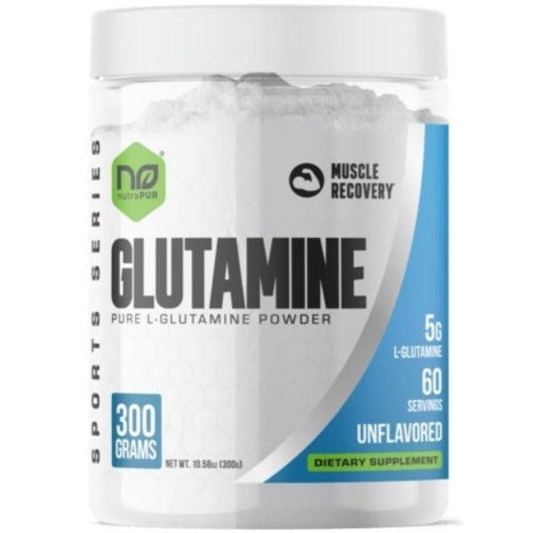 UltraPure L-Glutamine Powder container showcasing its premium quality and benefits for muscle recovery.