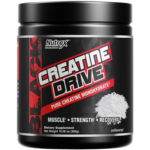 Close-up of Nutrex Creatine Drive micronized creatine powder for muscle gain