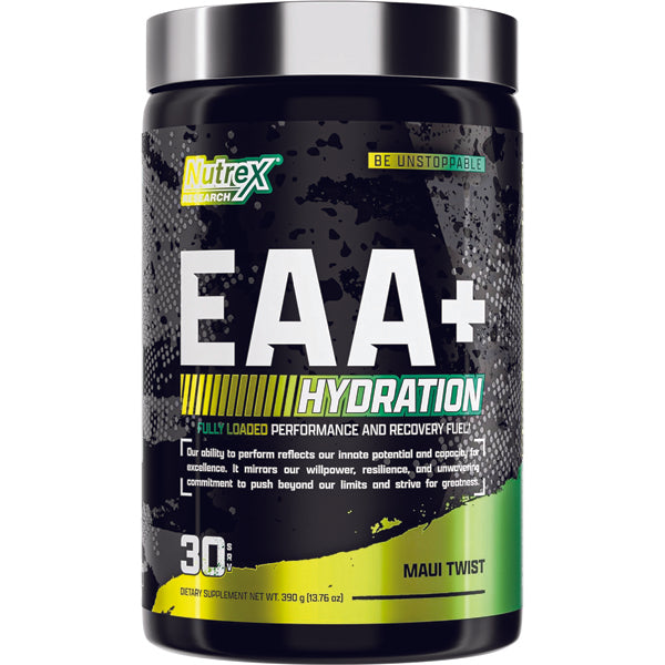 Close-up of EAA+ Hydration Fuel powder being mixed in water, highlighting its hydration benefits.