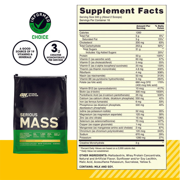 Serious Mass Protein Powder in a shaker, ideal for post-workout recovery and bulking.