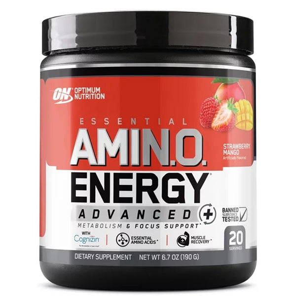 Amino Energy Plus powder in a shaker bottle, perfect for pre-workout energy boost