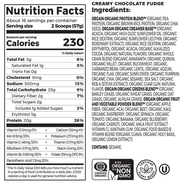 Close-up of a scoop of organic meal replacement powder with fresh ingredients