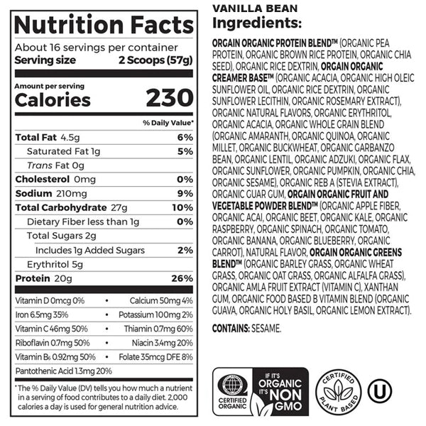 Organic plant-based meal replacement powder in a jar, ideal for on-the-go nutrition