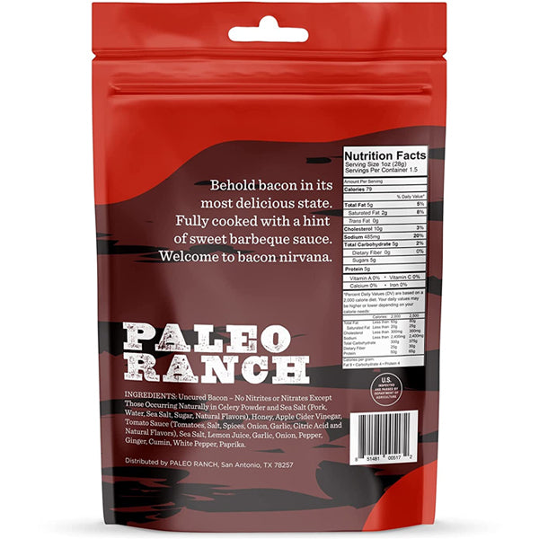 A bowl of bacon jerky served as a savory snack, emphasizing its natural ingredients and high protein content