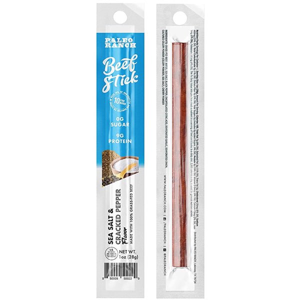 Close-up of grass-fed beef snack sticks highlighting high-quality ingredients