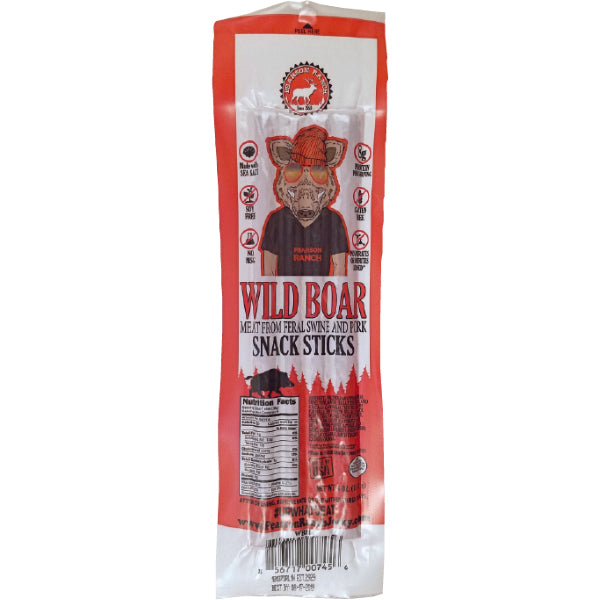 Travel-ready wild boar jerky sticks packed in vacuum-sealed packs for convenience.