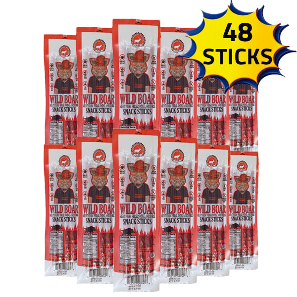 Wild boar meat sticks with smoky, savory flavor, ideal for healthy meat snacks.
