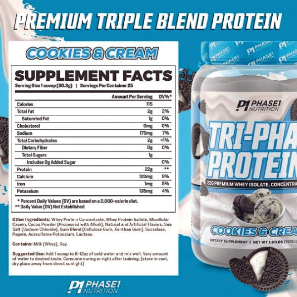Pouring Tri-Phase Protein Blend into a shaker for post-workout muscle recovery