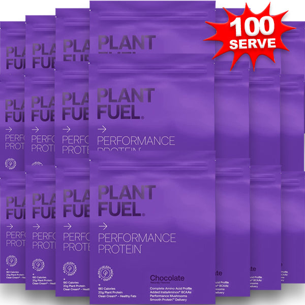 Plant Fuel Performance Protein Blend packaging showcasing nutritional highlights.