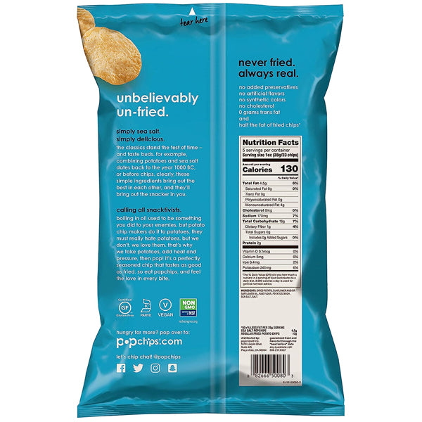 Close-up of crispy Popchips popped potato snack with seasoning, ideal for healthy snacking