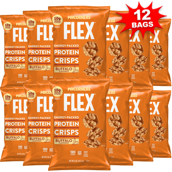Flex Protein Crisps in a vibrant bag, showcasing the delicious protein chips ready for snacking.