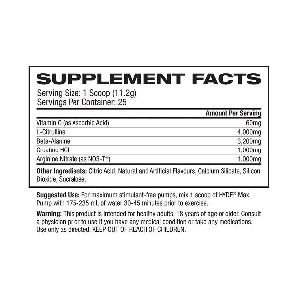 ProSupps Hyde Max Pump pre workout powder with nitric oxide for muscle pump
