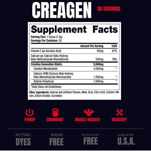 Close-up of CreaGEN Elite powder in a scoop, ready to mix.