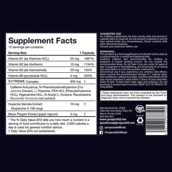 A close-up of Black Energy Extreme Performance Capsules, highlighting their energy-boosting ingredients for intense workouts.