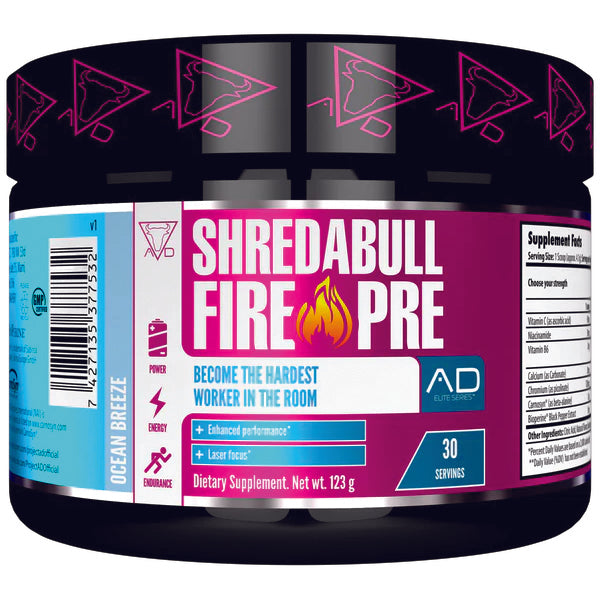 Pre-workout supplement package with vibrant design for fat loss and energy boost