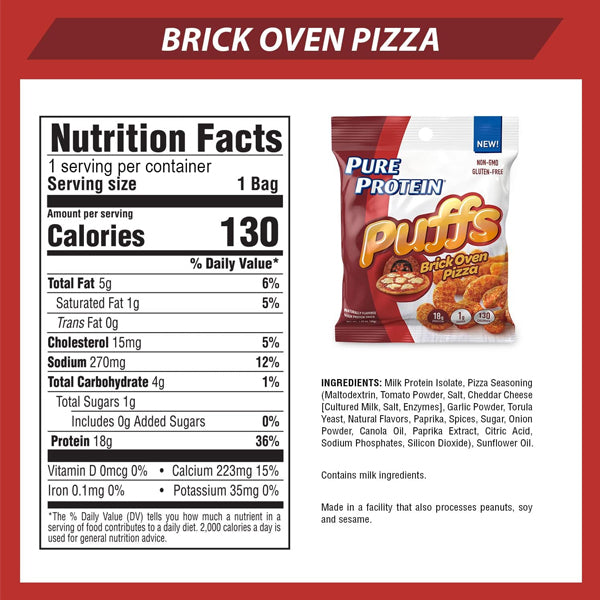 Protein Crunch Puffs in Nacho Cheese flavor, showcasing the crunchy texture.