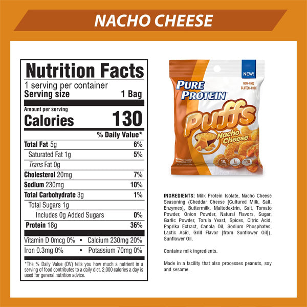 Protein Crunch Puffs in Brick Oven Pizza flavor, perfect for healthy snacking.