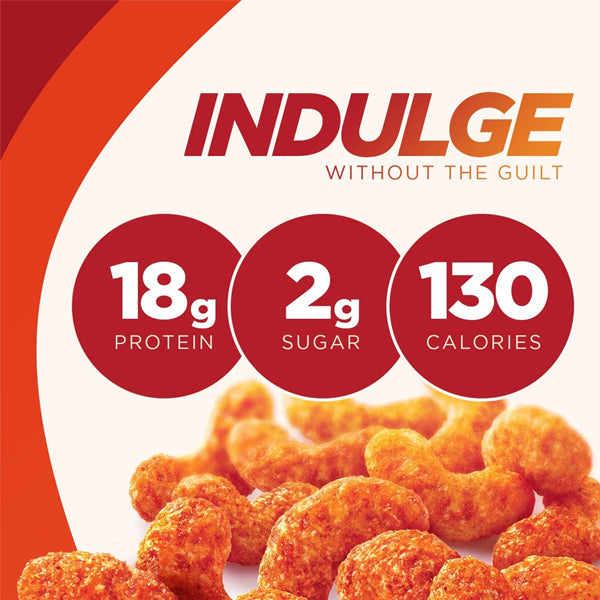 Protein Crunch Puffs in Brick Oven Pizza flavor, perfect for healthy snacking.