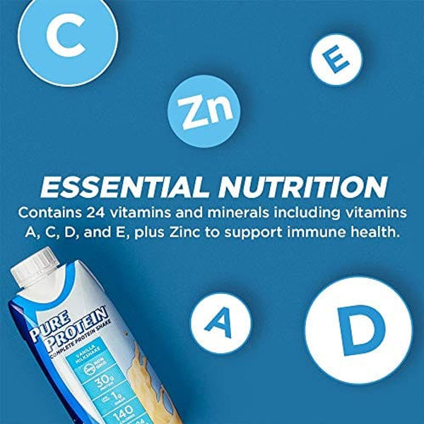 Close-up of Pure Protein Complete Shake, showcasing its creamy texture and rich flavor, ideal for post-workout nutrition.