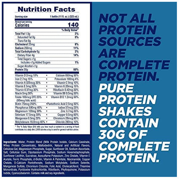 A refreshing Pure Protein Complete Shake surrounded by workout gear, emphasizing its use as a nutritional shake for active lifestyles.