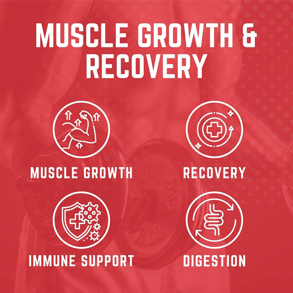 Close-up of Endurance Boost Glutamine packaging, highlighting key ingredients for muscle recovery.