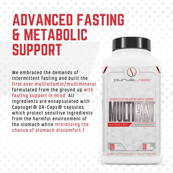 Purus Labs MultiFast Metabolism Support Capsules showcasing the bottle with a focus on cognitive support and gut health benefits.