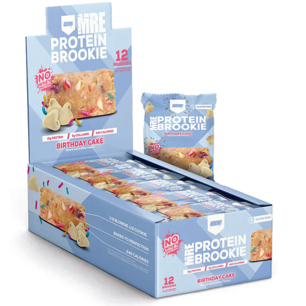 Close-up of MRE Protein Brookies showcasing the soft, chewy texture - perfect for a high protein snack.