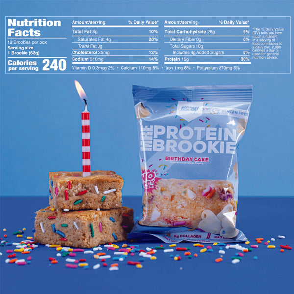 MRE Protein Brookies displayed on a plate, highlighting their gluten free and no whey ingredients for health-conscious consumers.