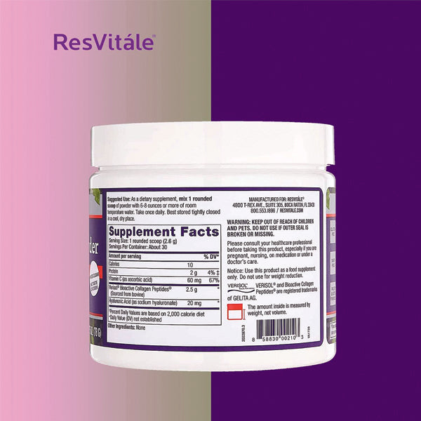Collagen supplement mixed into smoothie with fruits for skin hydration