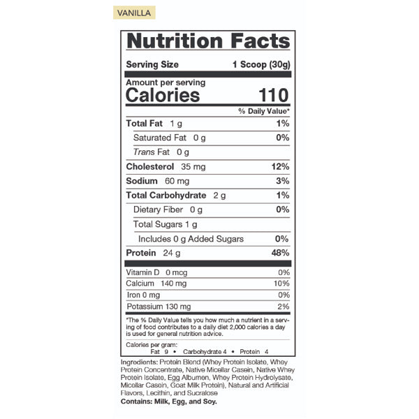Container of Rival Nutrition Promasil Elite Protein with label detail emphasizing fast and slow digesting protein sources
