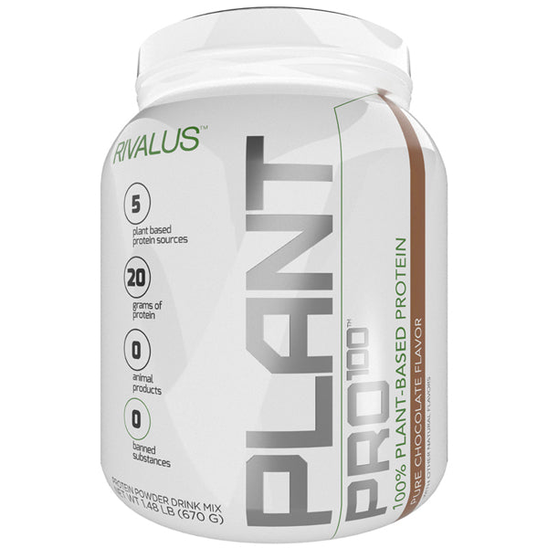 Rival Nutrition Plant Pro 100 protein powder in a scoop, showcasing its fine texture and rich color.