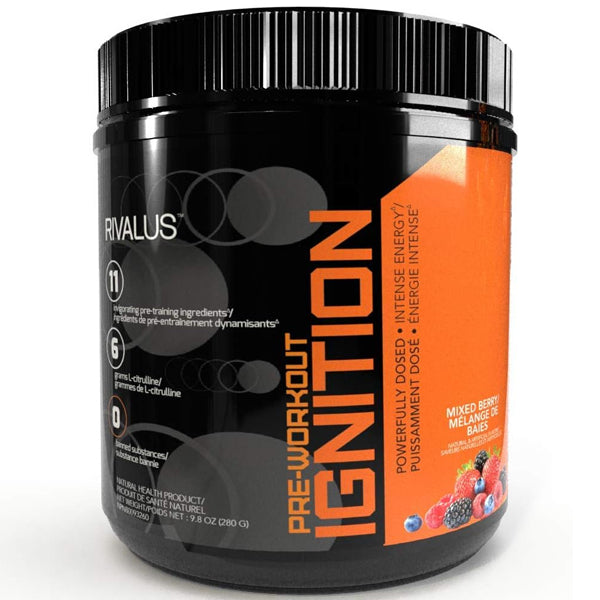 Rivalus Energy Surge Pre-Workout Supplement showcasing its vibrant packaging, perfect for energy-boosting workouts.