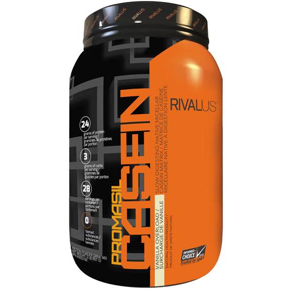 Close-up of Rival Nutrition Promasil micellar casein powder in a scoop, emphasizing its fine texture and purity