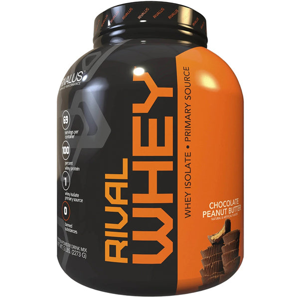 Rival Nutrition Premium Whey Isolate Protein in a gym setting, showcasing its muscle-building benefits.