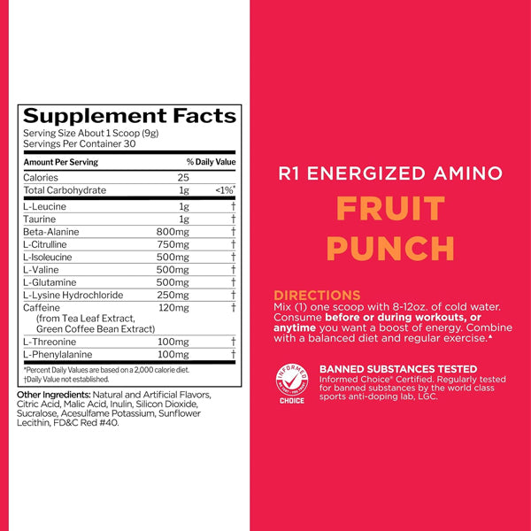 Athlete mixing Rule1 R1 Energized Amino powder during workout for muscle recovery