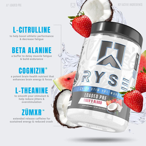 Ryse Power Pre-Workout Formula in a gym setting, emphasizing energy booster effects.