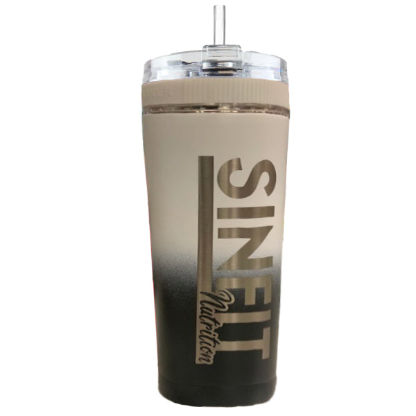 IceShaker 24oz insulated water bottle in a camping setting, showcasing its leak-proof design and Flex Lid.