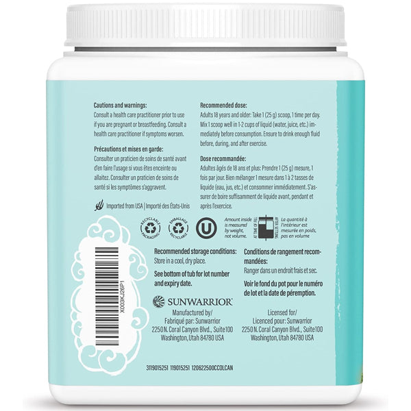 Close-up of Sun Warrior Vegan Collagen Protein Peptides showcasing its rich texture and appealing packaging.