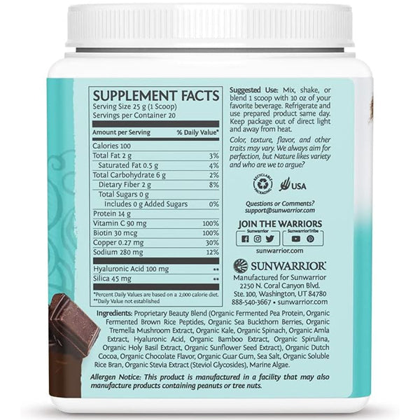 Sun Warrior Vegan Collagen Protein Peptides in a stylish jar, highlighting its natural ingredients.