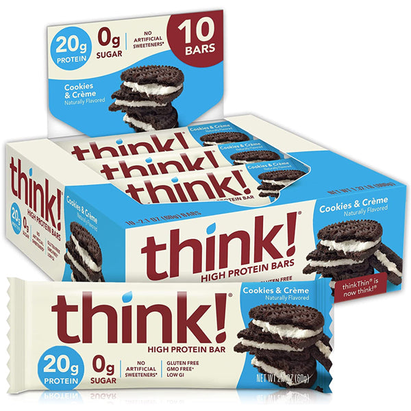 A person enjoying a Think! Protein Power Bar during a workout, emphasizing their energy-boosting benefits.